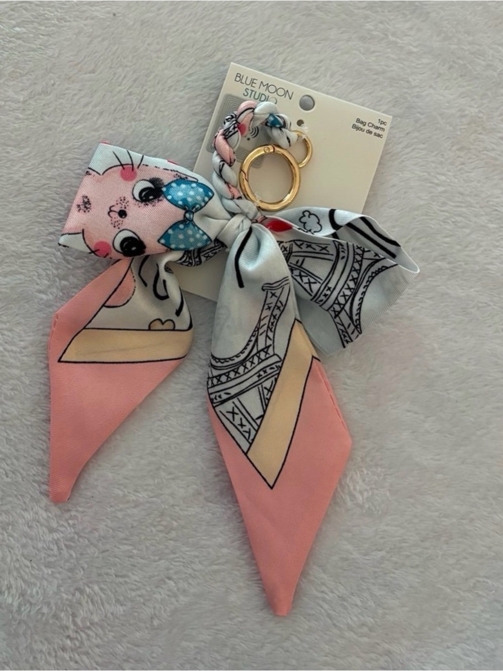 Blue Moon Kitty Cat Pink & Blue Bow Keychain Scarf BRAND NEW! NWT